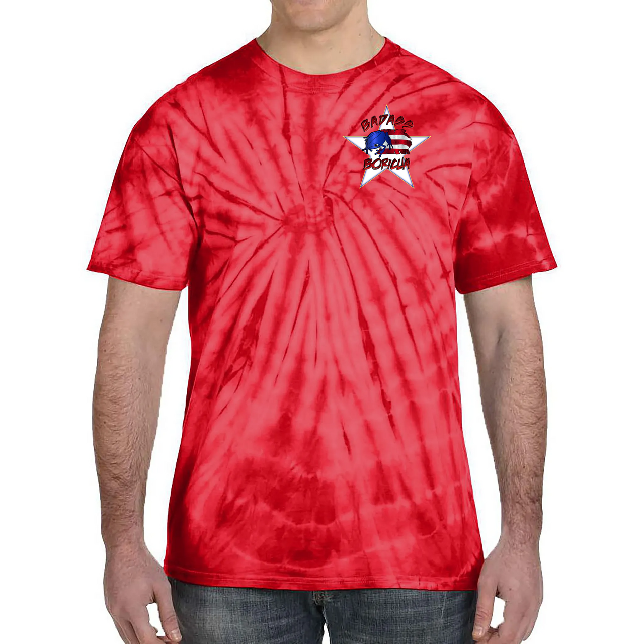 Badass Boricua Front and Back Image Tie-Dye T-Shirt
