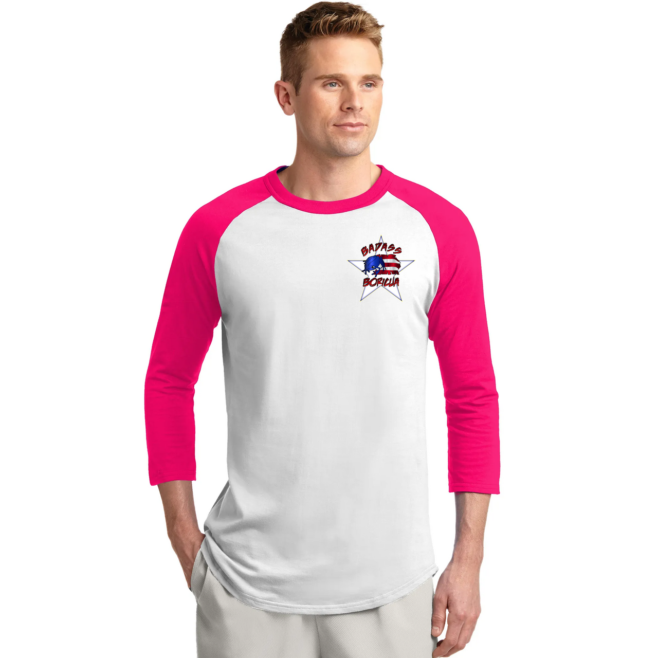 Badass Boricua Front and Back Image Baseball Sleeve Shirt