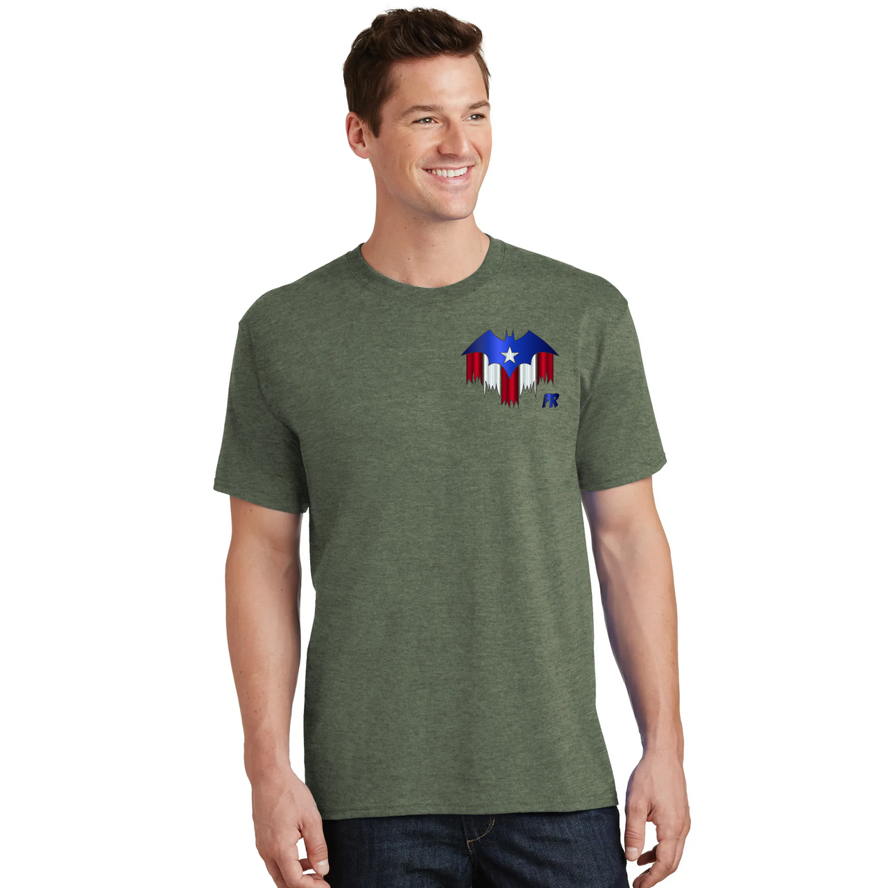 Puerto Rican Bat Man Front and Back Image Heather T-Shirt