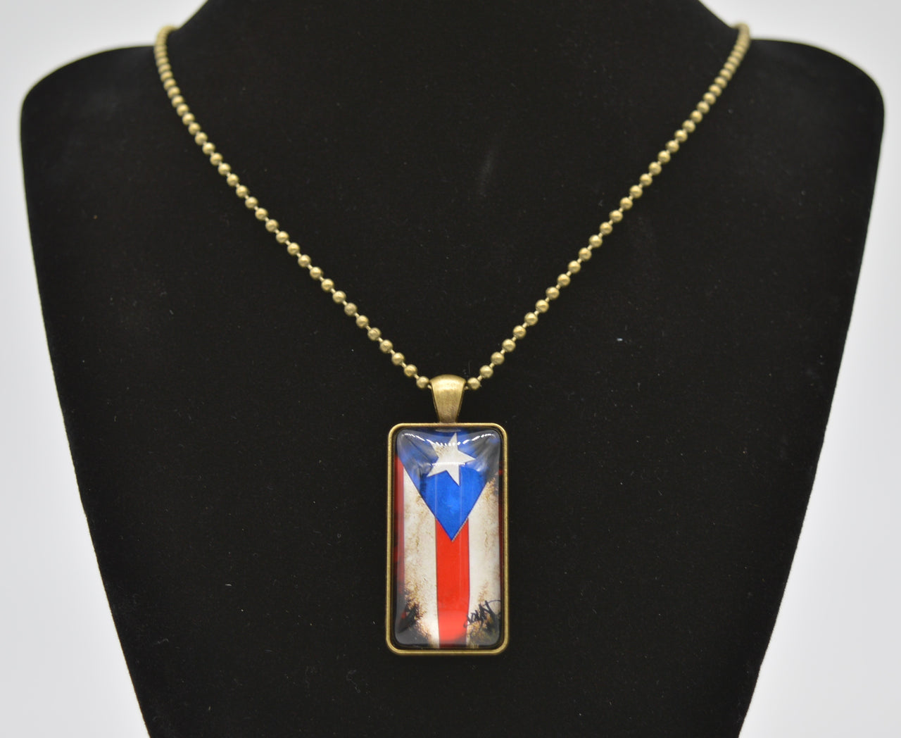 Distressed Puerto Rico Flag Ball Chain Flag Necklace