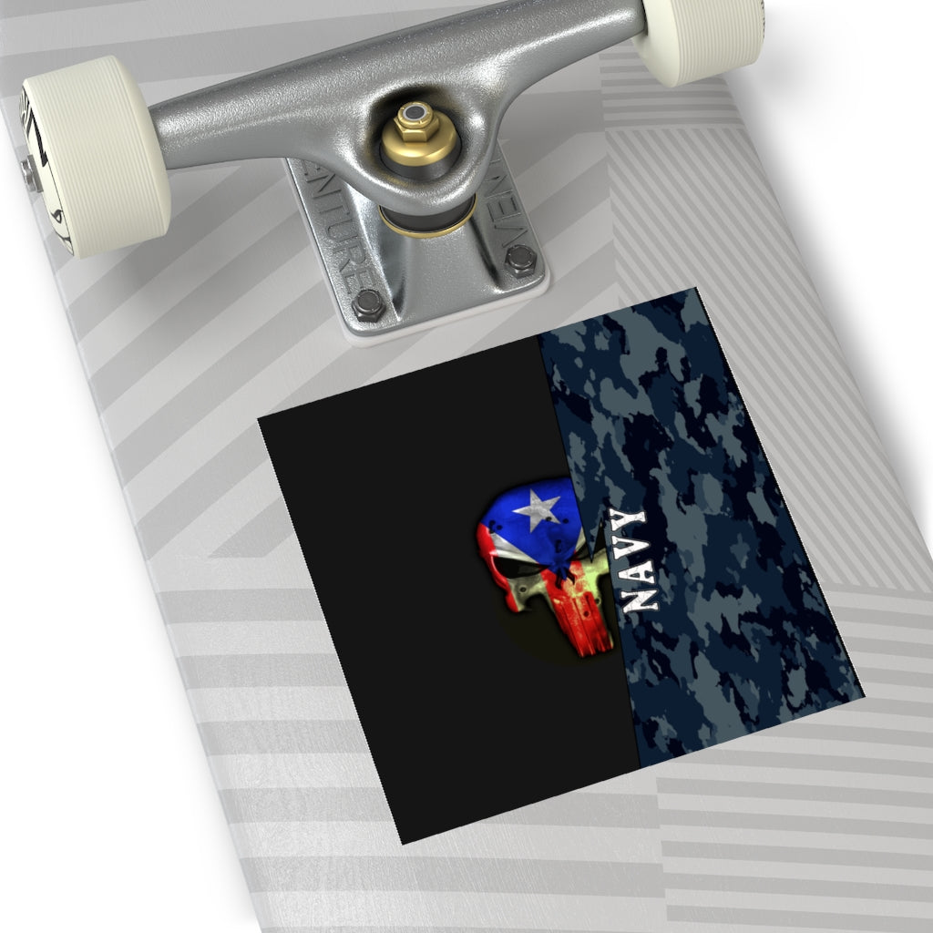 Navy Camo Flag Skull - Square Vinyl Decal (4 Sizes)