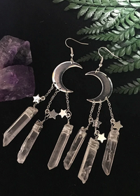 Thumbnail for Witchy Crystal Crescent Moon Quartz Earrings