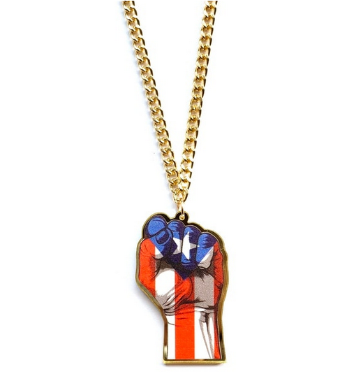 Fist Puerto Rico Flag Earring & Necklace Set