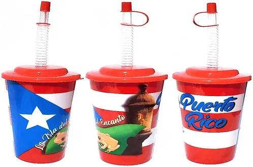 La Isla De Encanto Puerto Rico Flag Plastic Cup W/ Lids & Straws