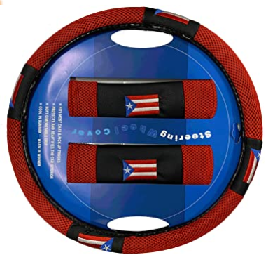 Puerto Rico Flag Steering Wheel Cover With Seat Belt Pads