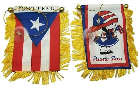Bori Girl + Puerto Rico Flag for Car Mirror W/Gold Trim