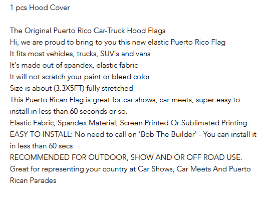 Puerto Rico Car Hood Cover (3.3' x 5')