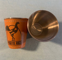 Thumbnail for Puerto Rico Rooster Metal Leather Wrapped Shot Glass