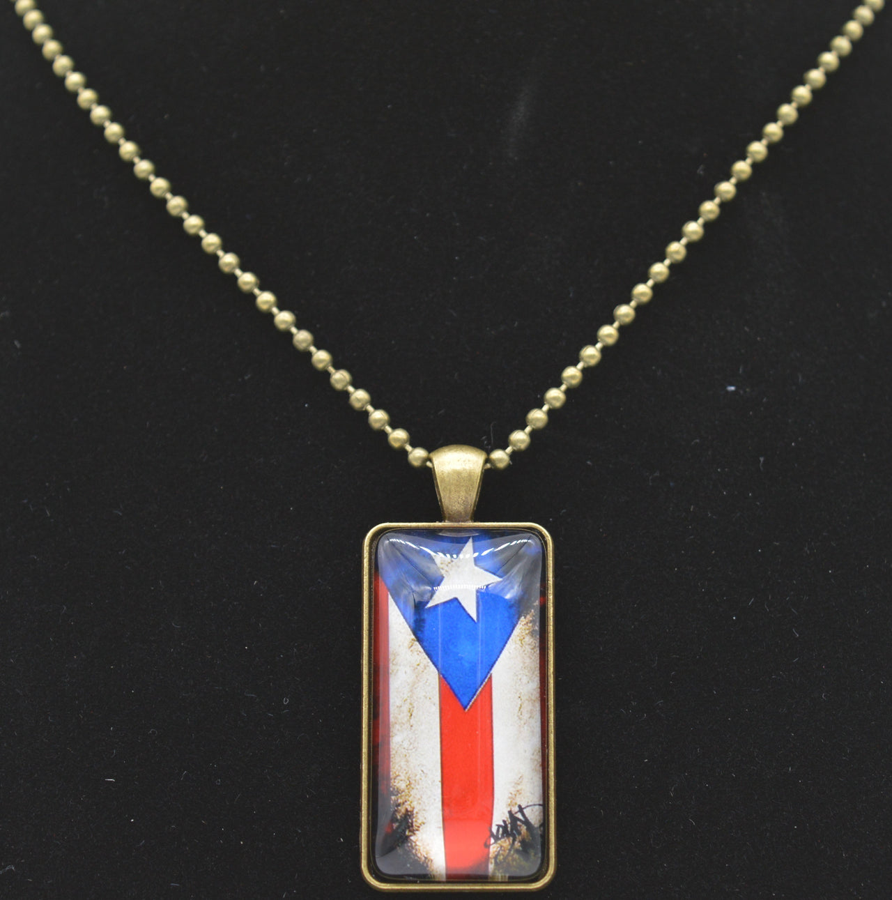 Distressed Puerto Rico Flag Ball Chain Flag Necklace