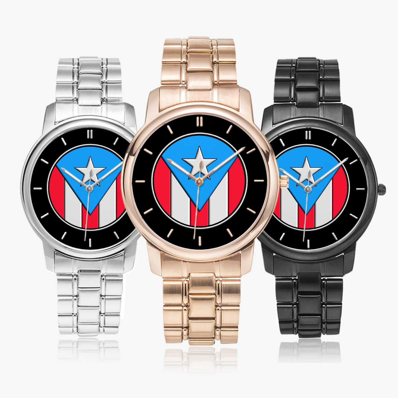 Puerto Rico Flag Folding Clasp Type Stainless Steel Quartz Watch (With Indicators)