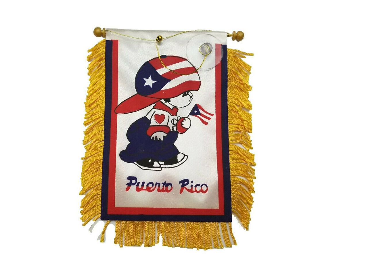 Bori Boy + Puerto Rico Flag for Car Mirror W/Gold trim
