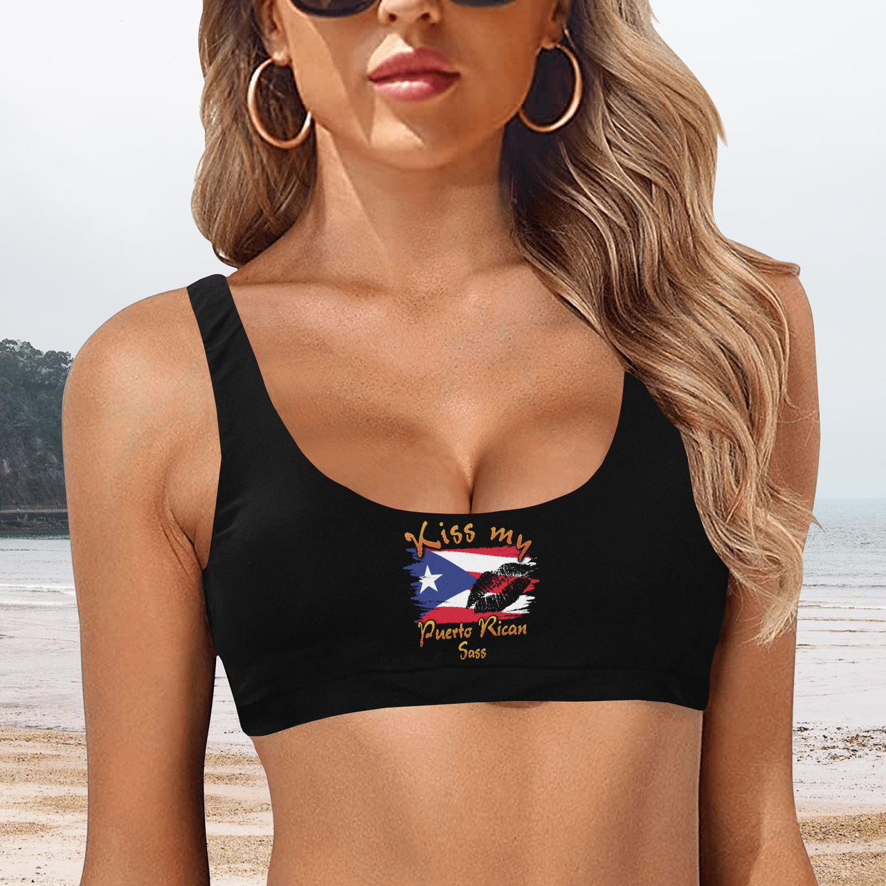 Kiss My Puerto Rican Sass - Sport Bikini Top