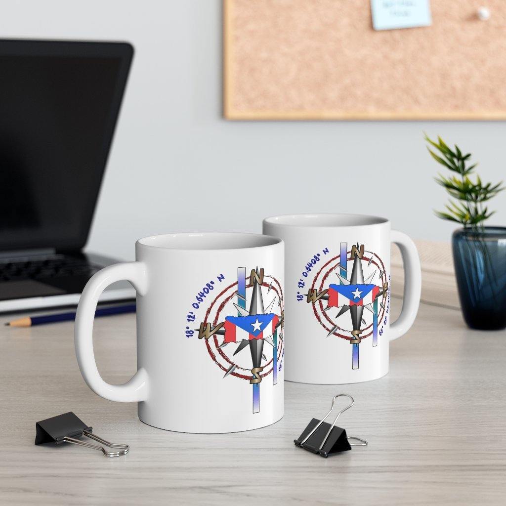 Compass to Puerto Rico Ceramic Mug 11oz - Puerto Rican Pride