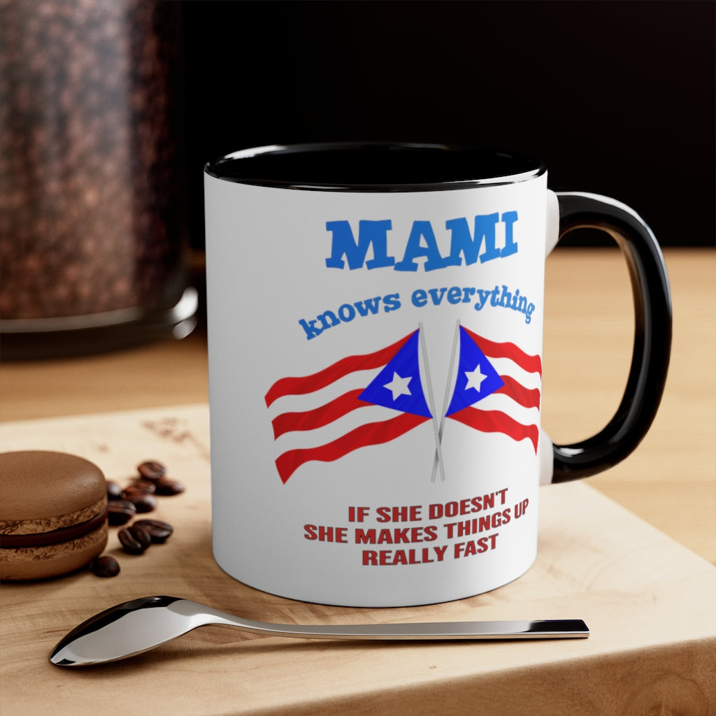 Mami KNows Everything - Accent Coffee Mug, 11oz