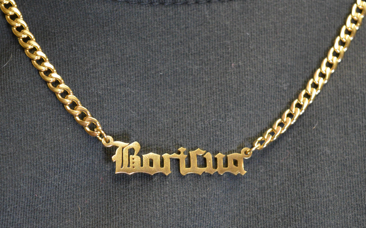 18" Gold Boricua Necklace SS w/ Cuban Chain - Puerto Rican Pride