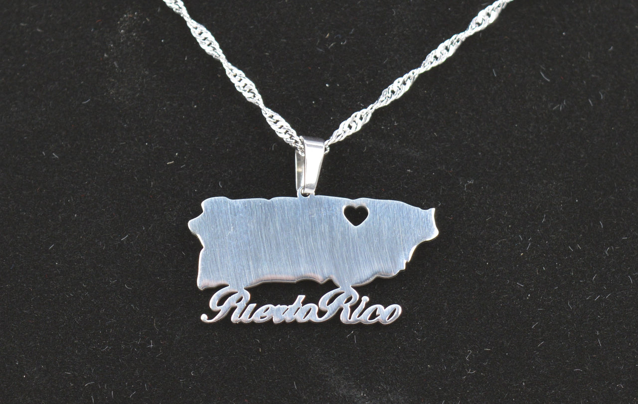 Puerto Rico Island Heart Necklace