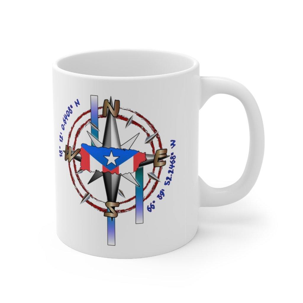 Compass to Puerto Rico Ceramic Mug 11oz - Puerto Rican Pride