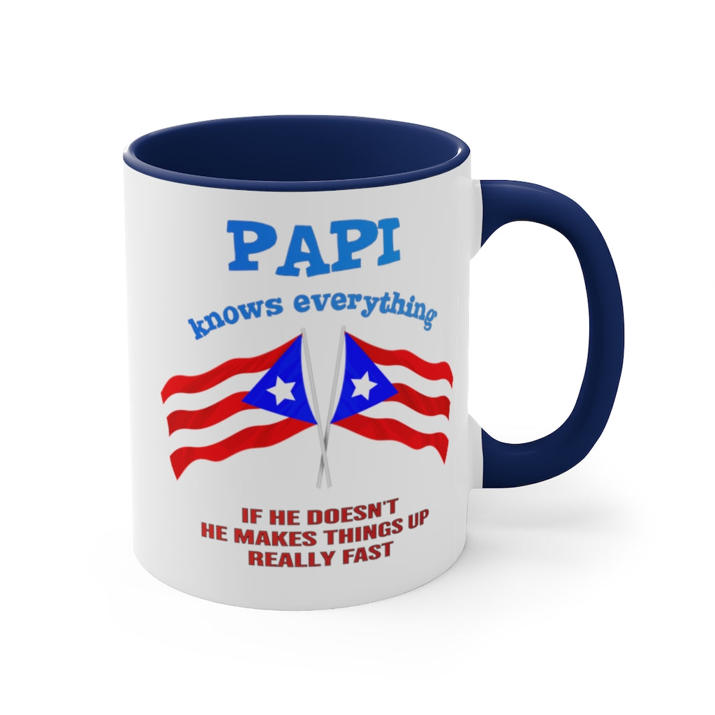 Papi Knows Everything - Accent Coffee Mug, 11oz