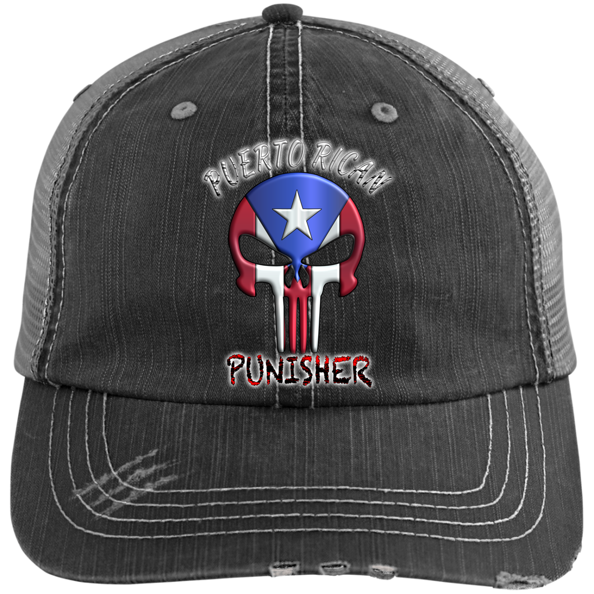 Punisher Distressed Unstructured Trucker Cap