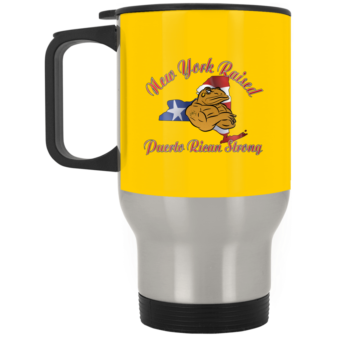 New York Raised PR Strong  Silver Stainless Travel Mug - Puerto Rican Pride