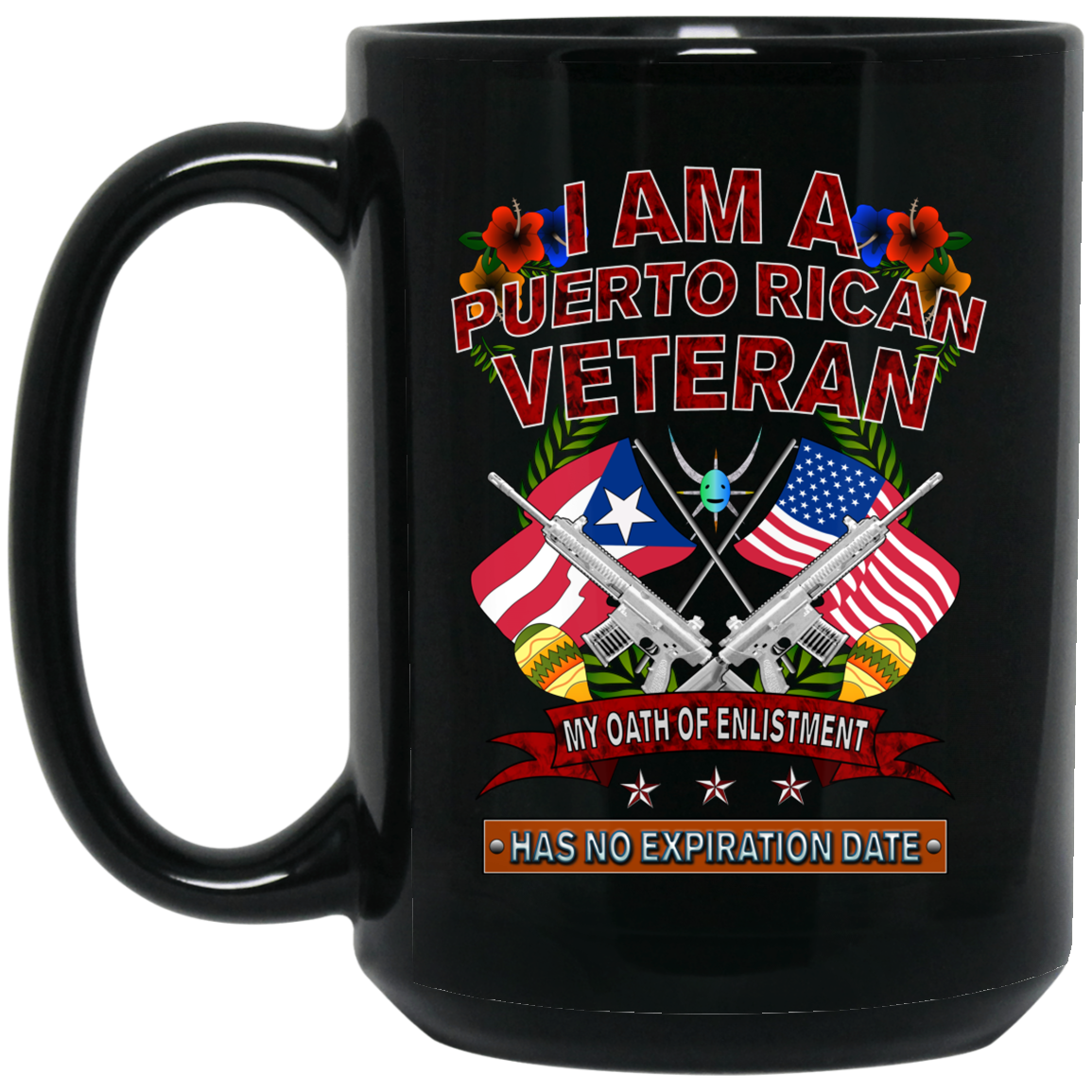 Puerto Rican Veteran 15 oz. Black Mug - Puerto Rican Pride