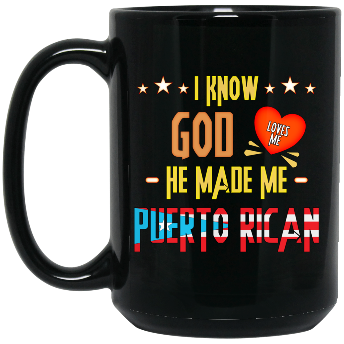 God Loves Me 15 oz. Black Coffee Mug