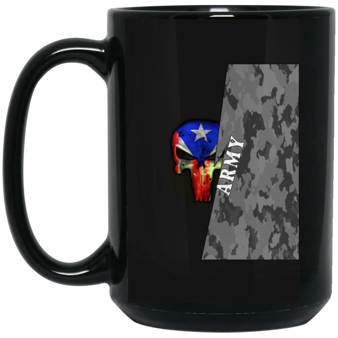 Army Camo Flag Skull - 15 oz. Black Mug