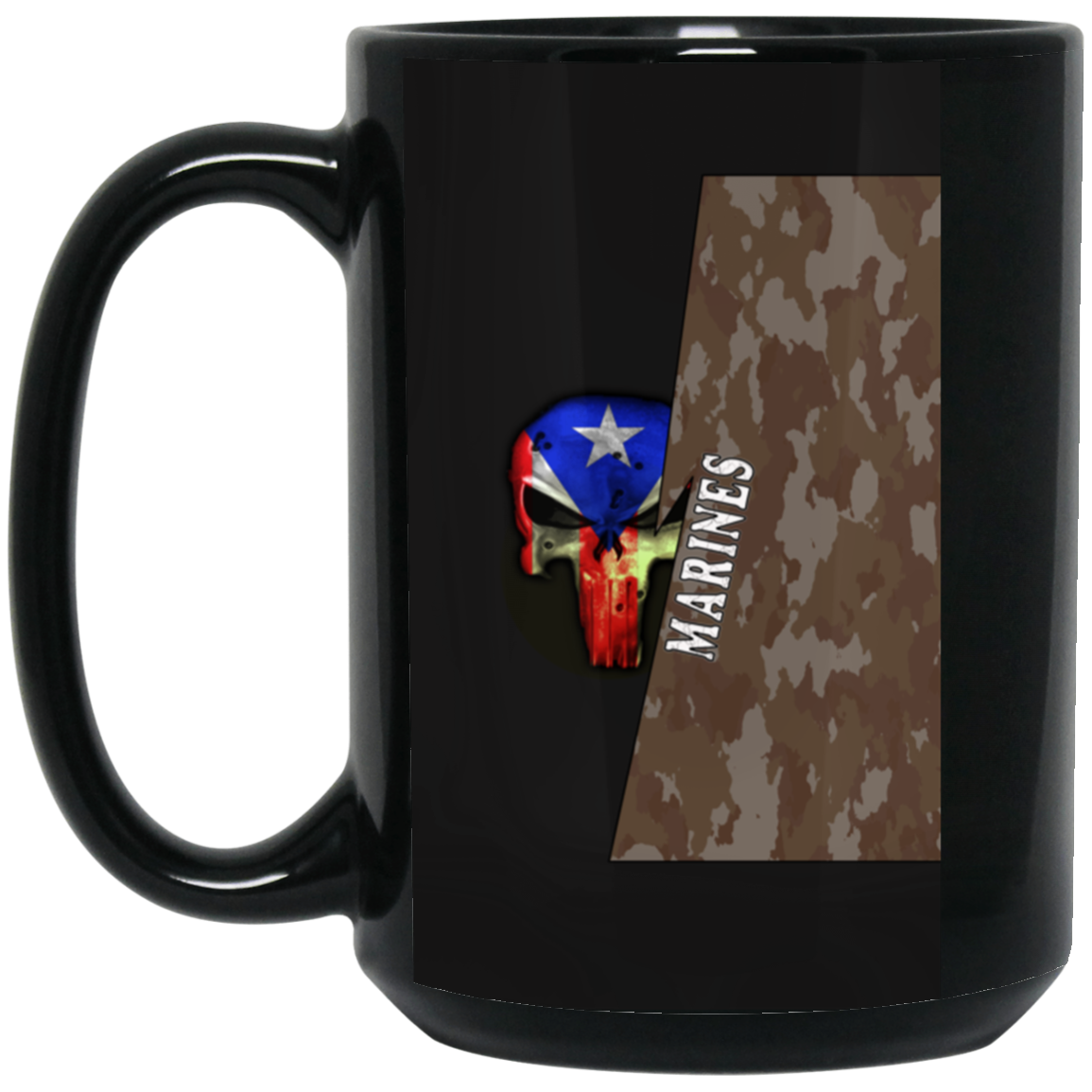 Marines Camo PR Skull - 15 oz. Black Mug