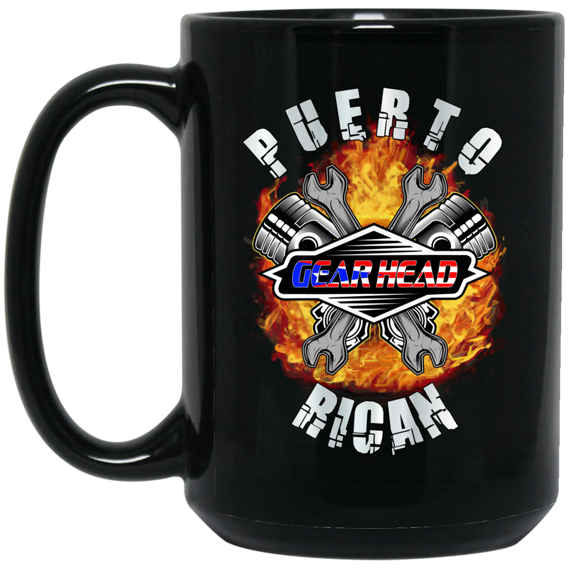 Puerto Rican GearHead Black Mug