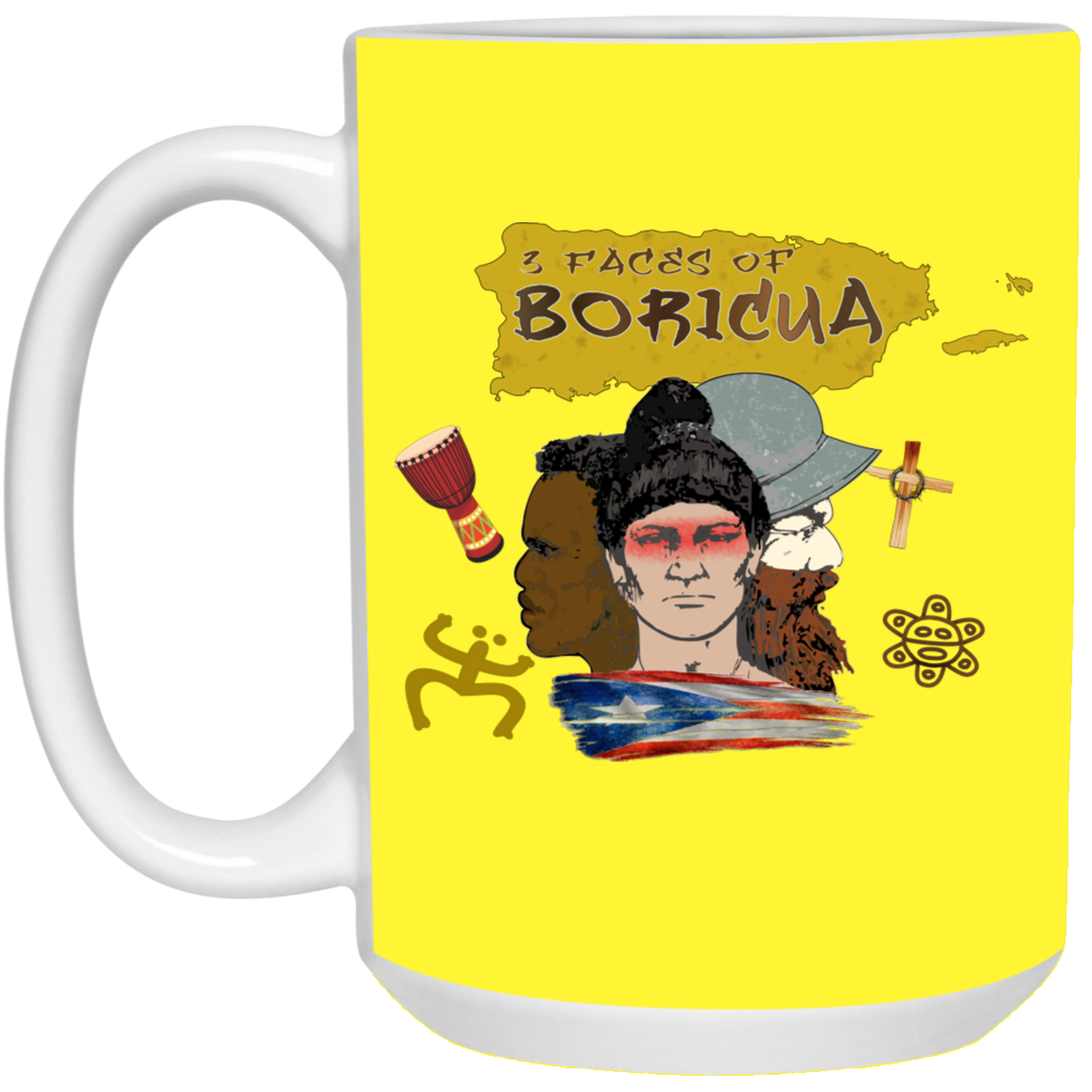 3 Faces of Boricua 15 oz. White Mug