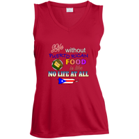 Thumbnail for Life W/O PR Food - Ladies' Sleeveless Moisture Absorbing V-Neck - Puerto Rican Pride