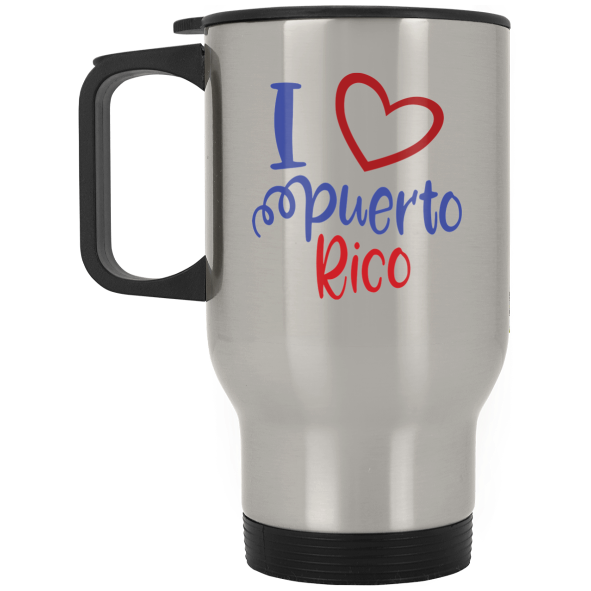 I LOVE PR Silver Stainless Travel Mug - Puerto Rican Pride