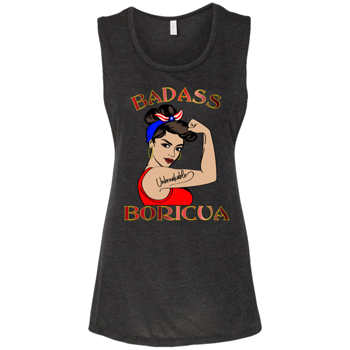 Badass Unbreakable Boricua Ladies' Flowy Muscle Tank