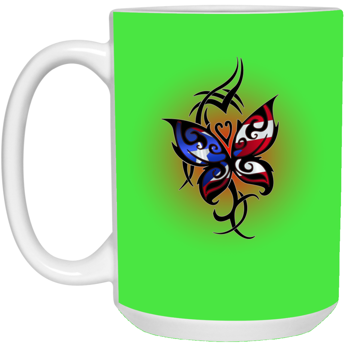Butterfly Flag 15 oz. White Mug - Puerto Rican Pride