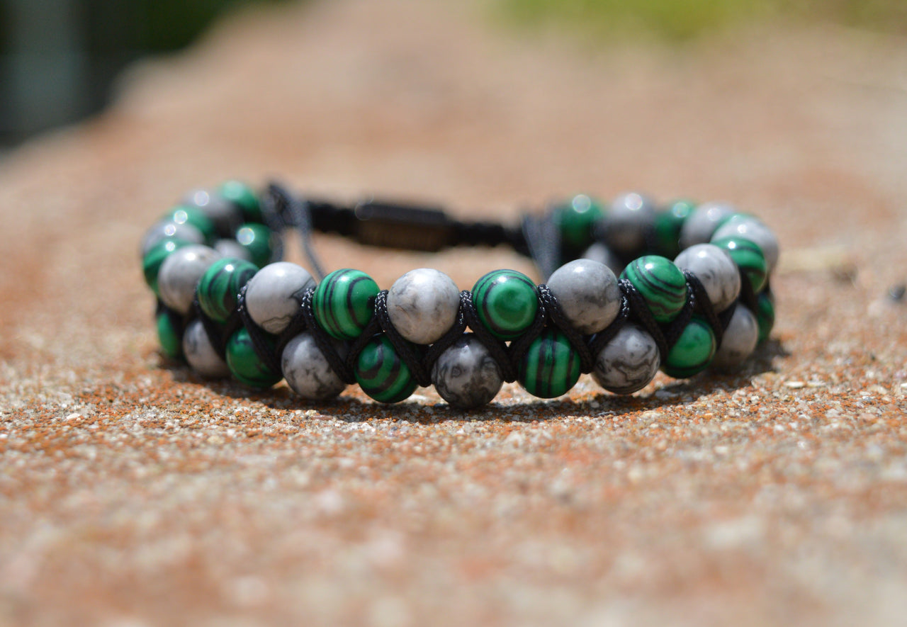 Dual Row Natural Stone Bracelet (Blue or Green)