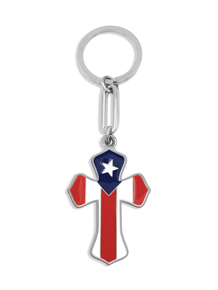 Puerto Rico Cross Flag Keychain