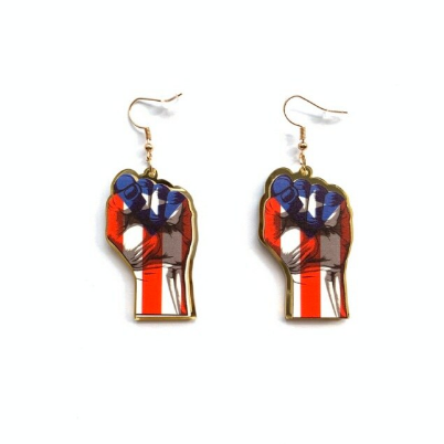 Fist Puerto Rico Flag Earring & Necklace Set