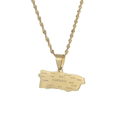 Stainless Steel Puerto Rico Map Necklace (Gold or Silver)