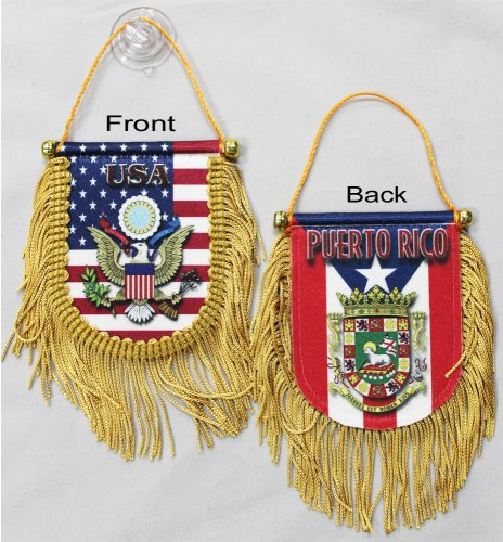 USA-Puerto Rico - Double Sided Window Hanging Flag (Shield) Double-sided