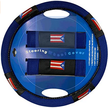 Puerto Rico Flag Steering Wheel Cover With Seat Belt Pads
