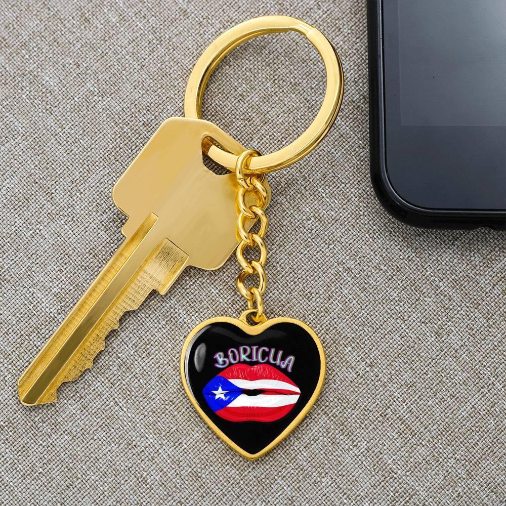 Boricua Lips Heart Key Chain - Puerto Rican Pride