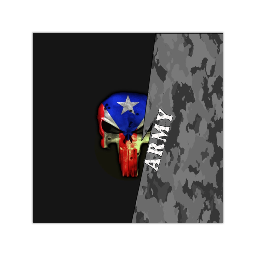 Army Camo Flag Skull - Square Vinyl Stickers (4 Sizes)