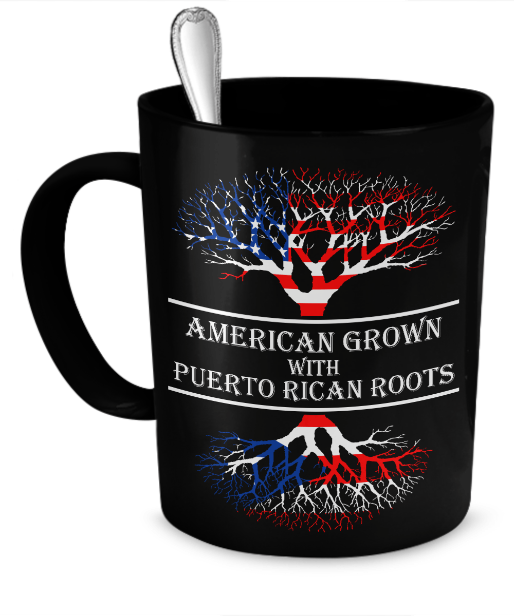 American grown W Puerto Rican Roots 11 oz. Black Mug