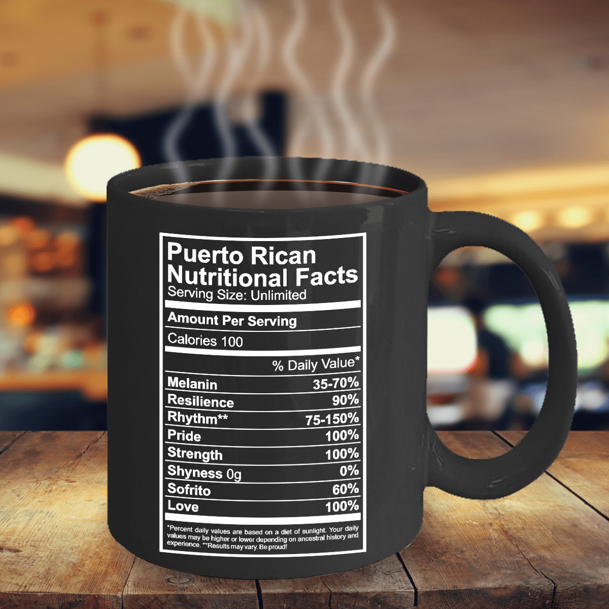 Puerto Rican Nutritional Facts 15oz Black Coffee Cup