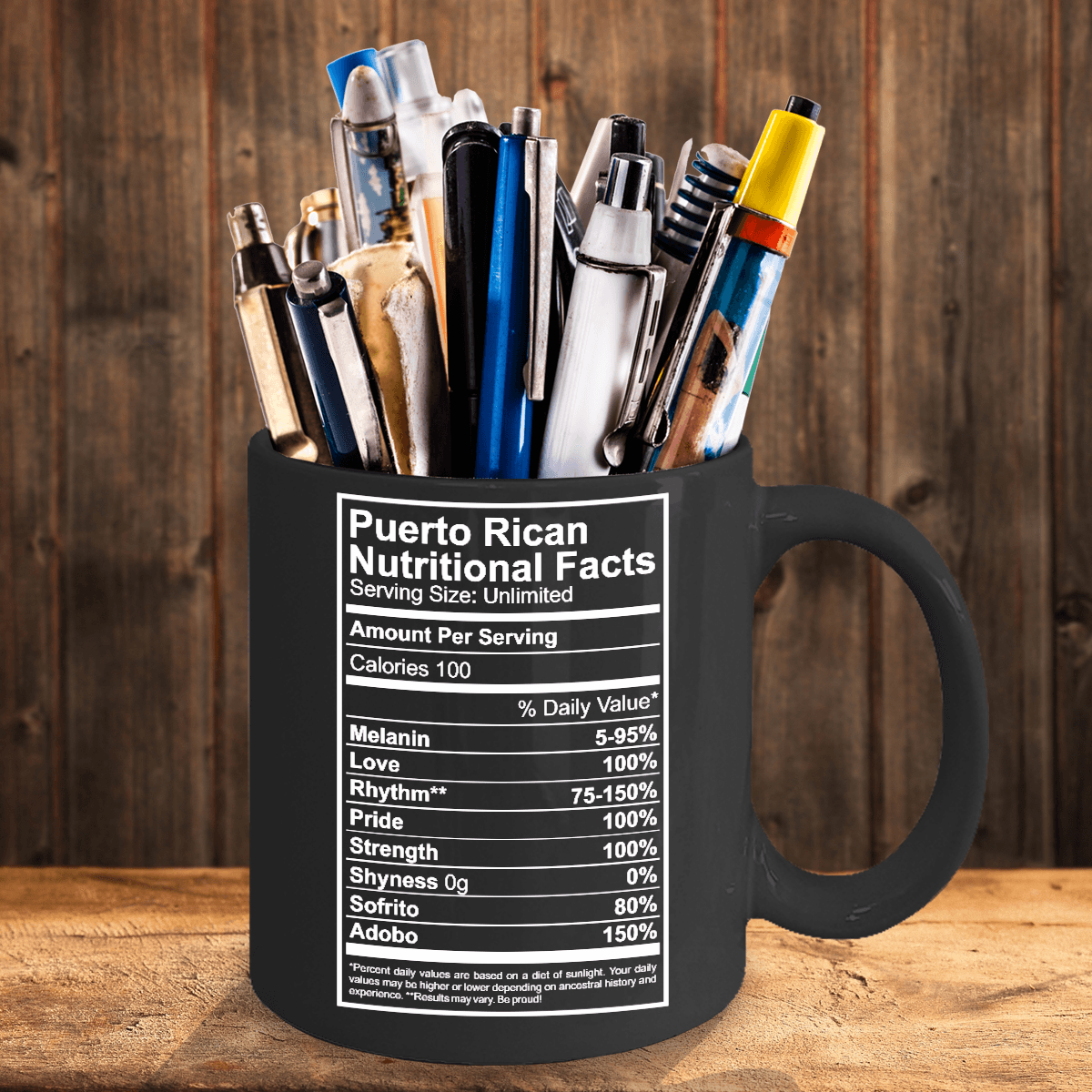 Puerto Rican Nutritional Facts 15oz Black Coffee Cup