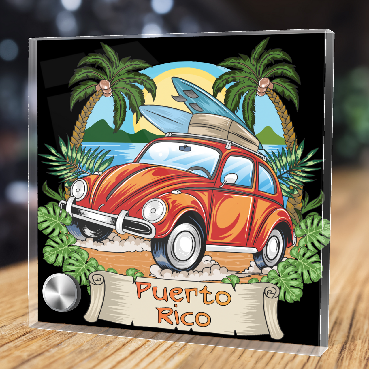 Puerto Rico Beach VW Scene Lumenglass Stand 3.5" x 3.5"