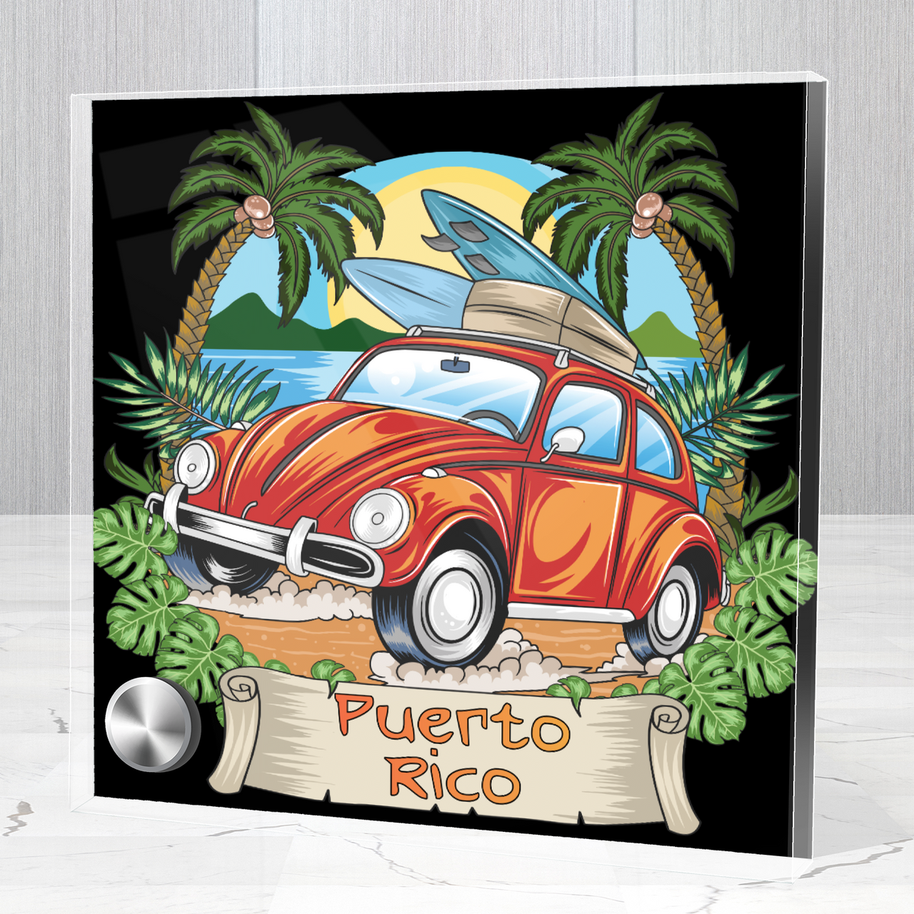 Puerto Rico Beach VW Scene Lumenglass Stand 3.5" x 3.5"