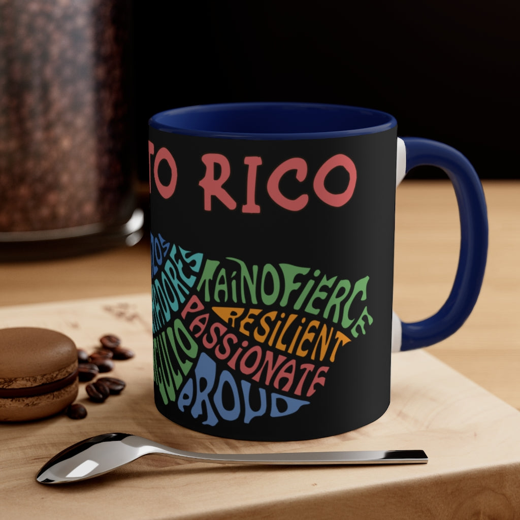 Puerto Rico Island Words - Accent Coffee Mug, 11oz