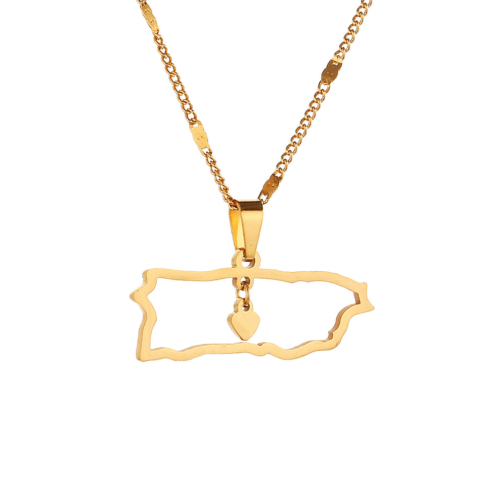 Gold Map Heart Necklace – Puerto Rican Pride