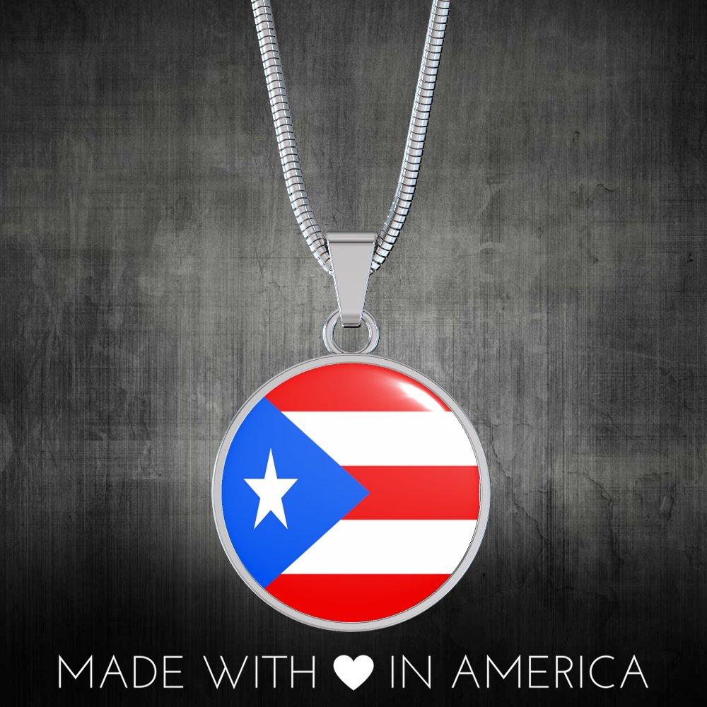 Puerto Rico Country Map Flag Necklace With City Names - Flag Nation